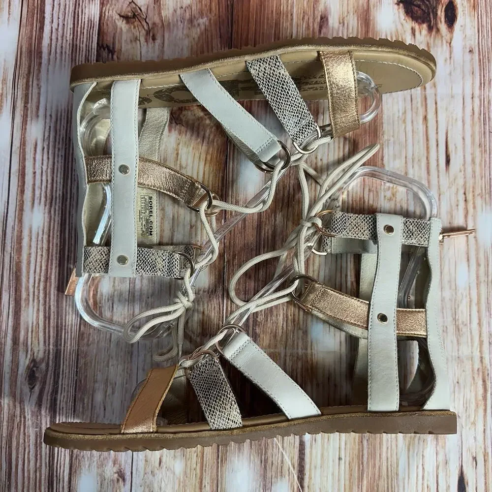 Sorel ELLA Size 10 Leather Zip Lace Up Gladiator Sandals Open Toe Shoe Flats - Picture 5 of 9